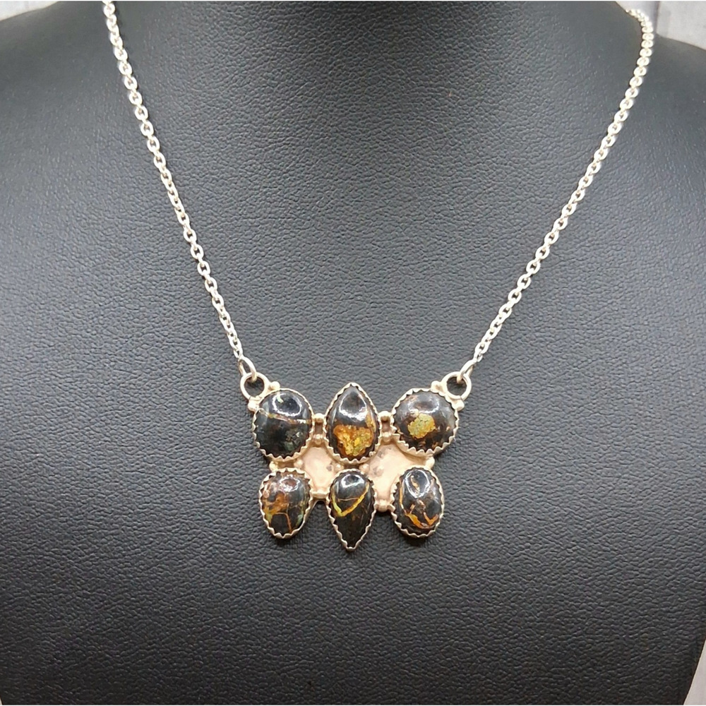Blackjack Turquoise Sterling Silver Bar Necklace Cluster 17-19in Southwestern